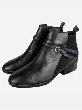 Cole Haan Etta Bootie II Black Leather Suede Buckle Ankle Boot Size 9